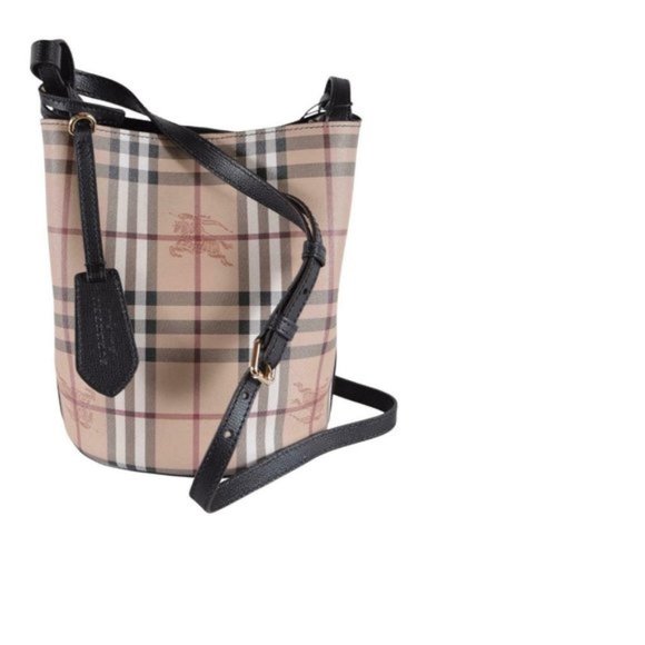 NWT BURBERRY LORNE HAYMARKET CHECK BUCKET CROSSBODY BAG - Picture 1 of 6